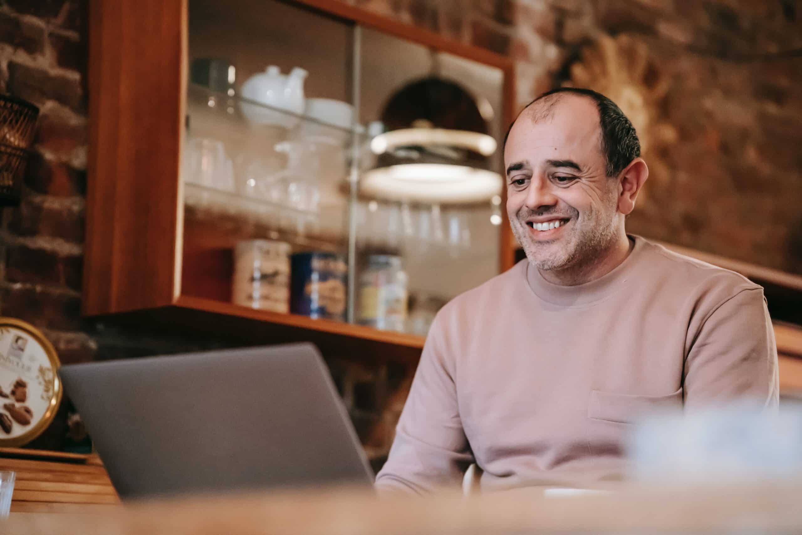 man reading digital content