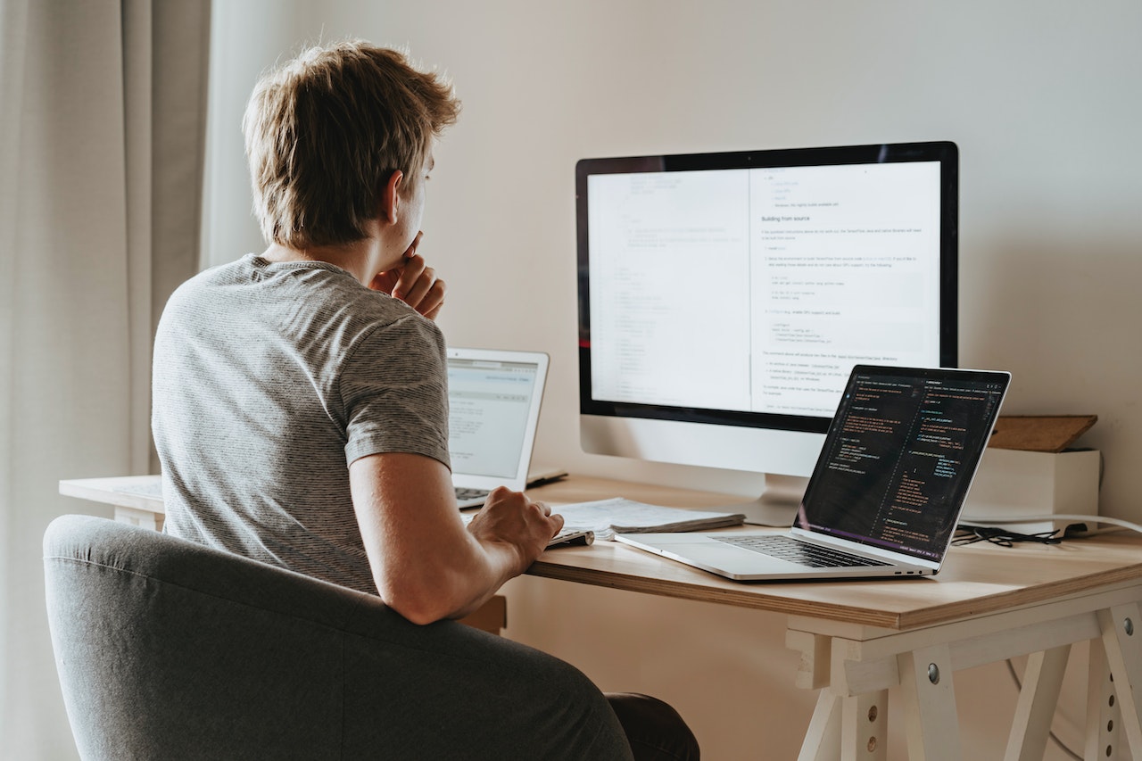 man working on computer